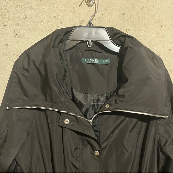 Lauren Ralph Lauren Jacket Women Size L Black Rain Coat Hood Zip Adjustable - Picture 3 of 11